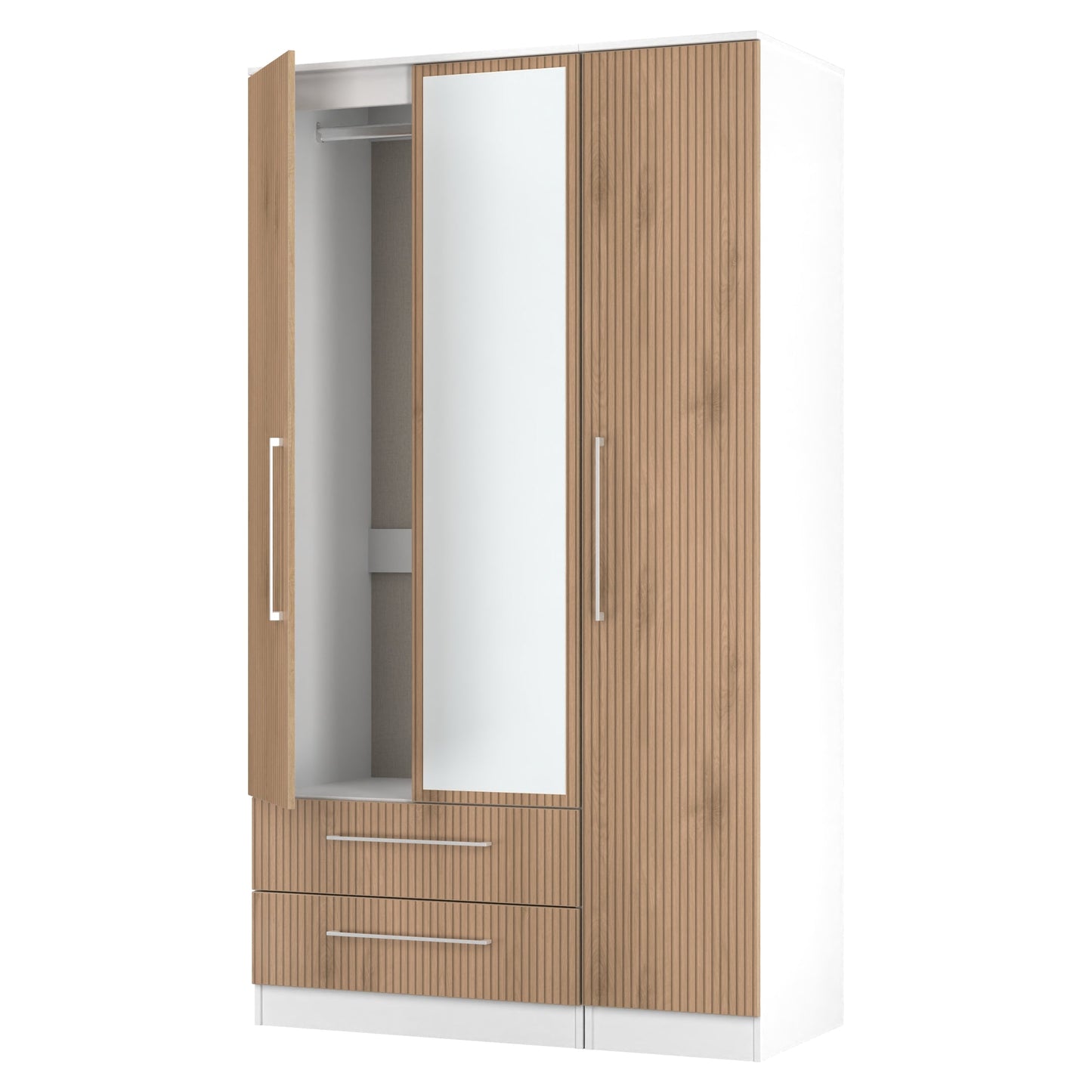 Worcester Tall Mirror Wardrobe White & Light Oak 2 Drawers 111cm