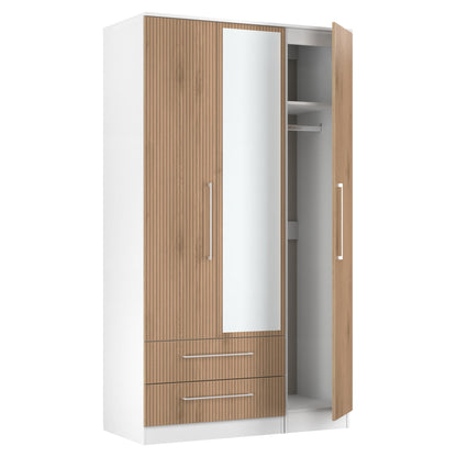 Worcester Tall Mirror Wardrobe White & Light Oak 2 Drawers 111cm