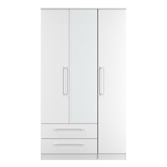 Worcester Tall Mirror Wardrobe White 2 Drawers 111cm