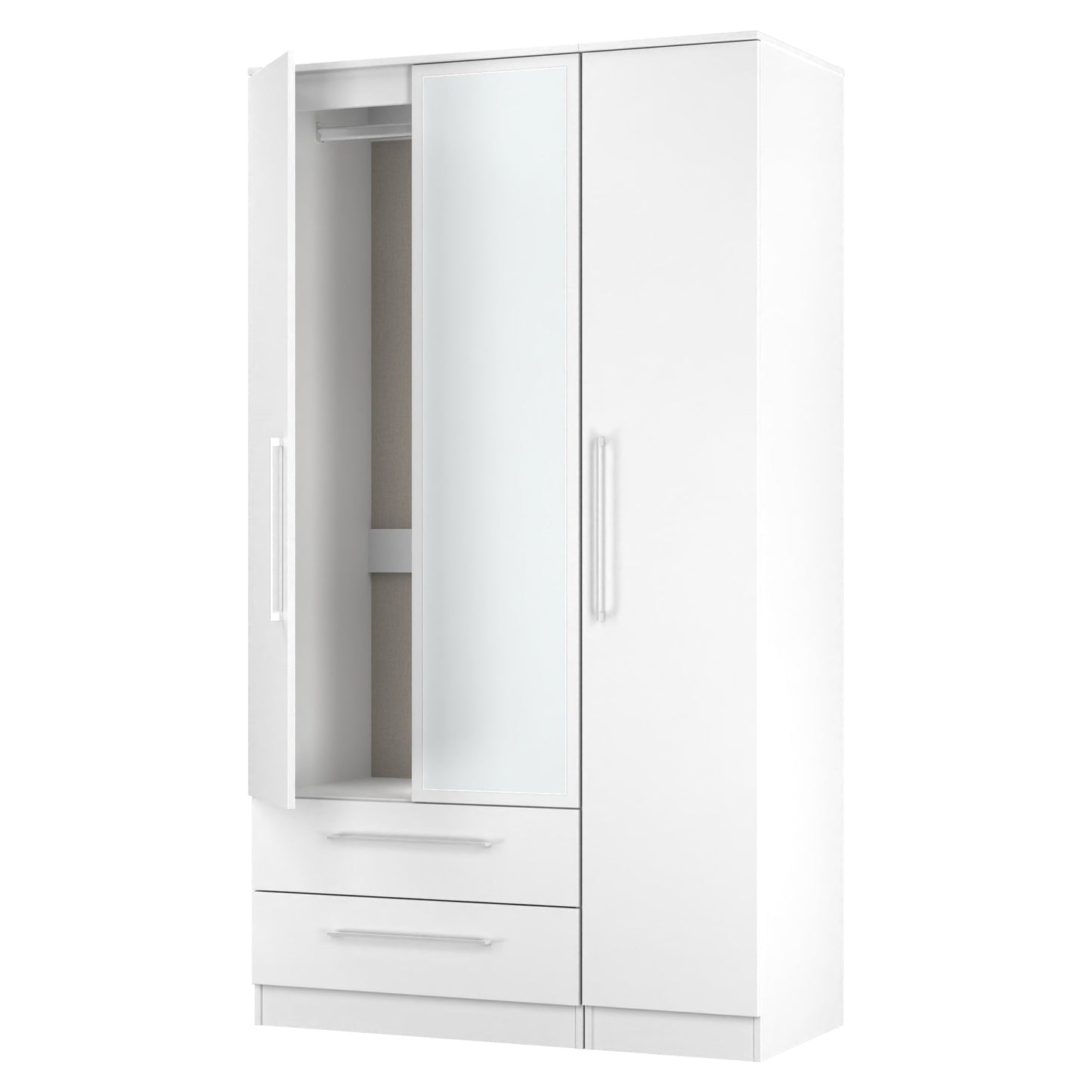 Worcester Tall Mirror Wardrobe White 2 Drawers 111cm