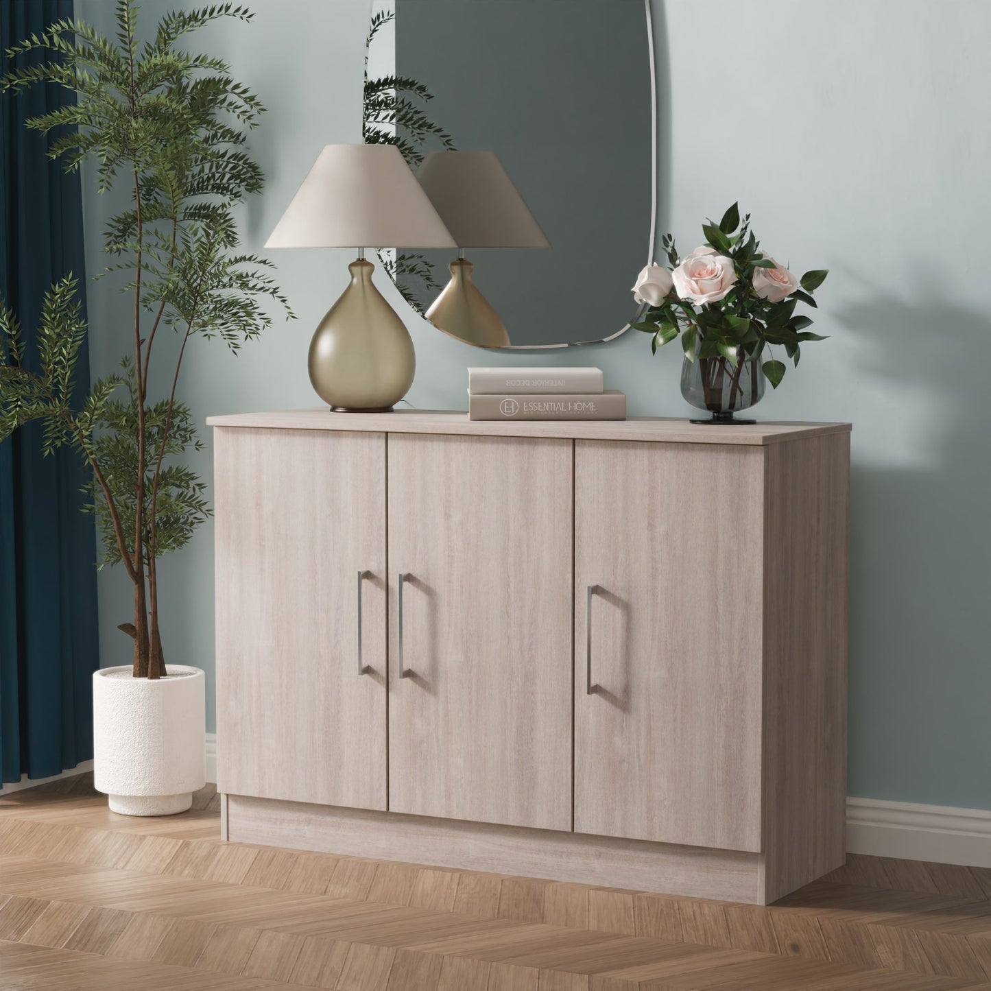Worcester Large Sideboard Light Grey 3 Doors 1 Shelf 110cm
