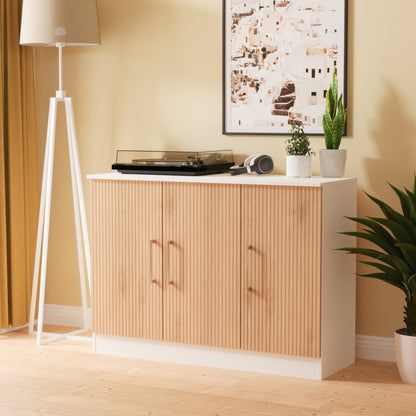 Worcester Large Sideboard White & Light Oak 3 Doors 1 Shelf 110cm