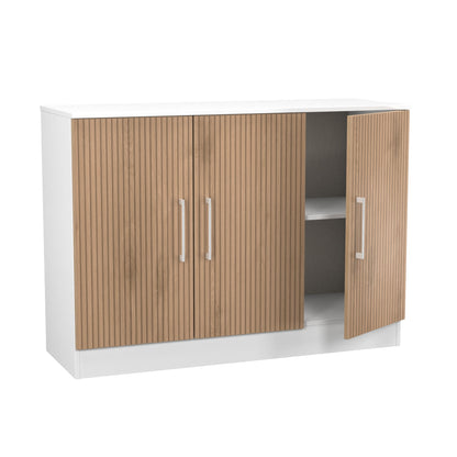 Worcester Large Sideboard White & Light Oak 3 Doors 1 Shelf 110cm