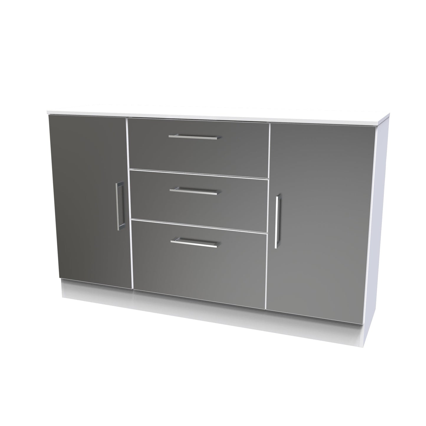 Worcester Large Sideboard Black & White 2 Doors 2 Shelves 3 Drawers 126cm