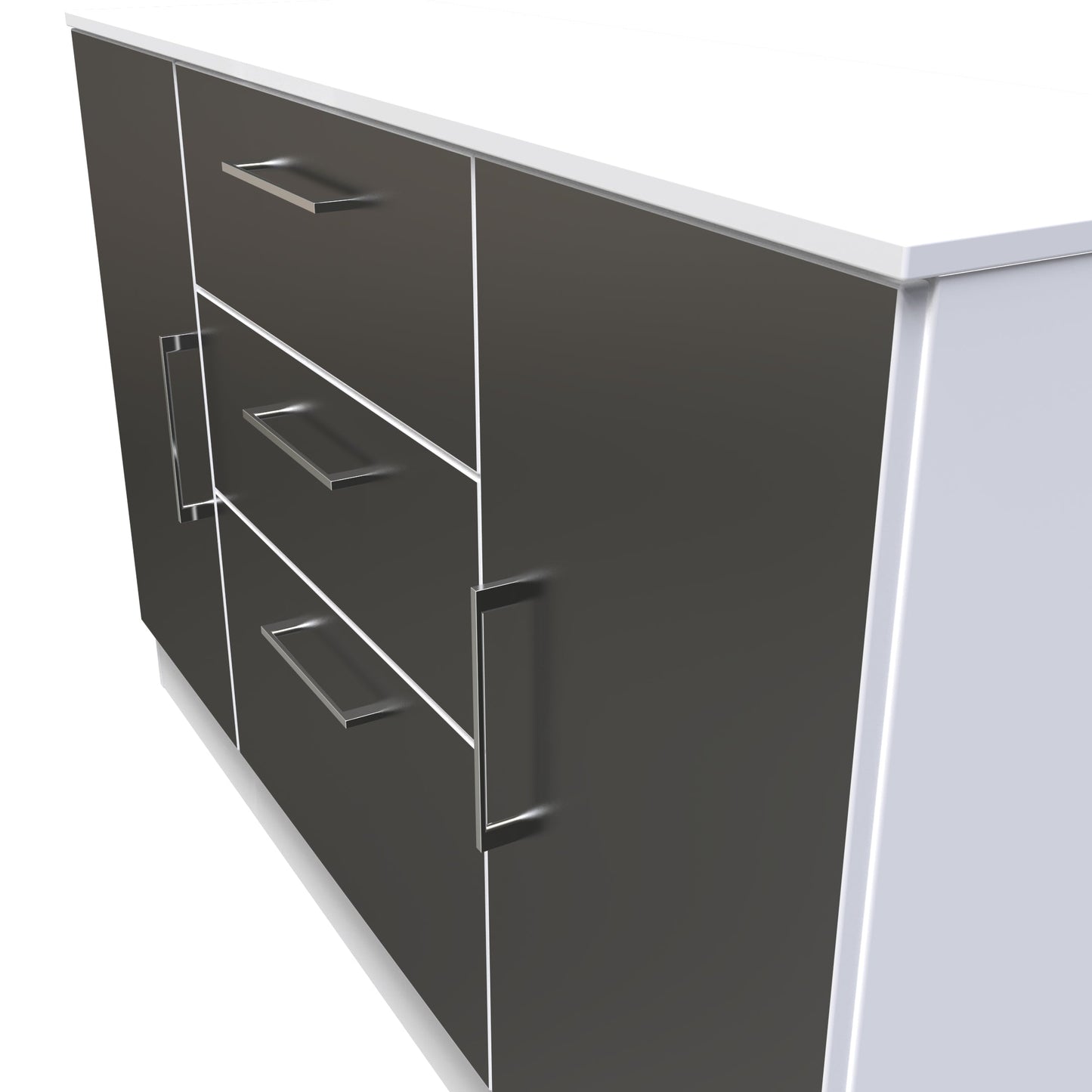 Worcester Large Sideboard Black & White 2 Doors 2 Shelves 3 Drawers 126cm