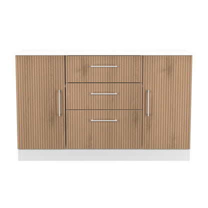 Worcester Large Sideboard White & Light Oak 2 Doors 2 Shelves 3 Drawers 126cm