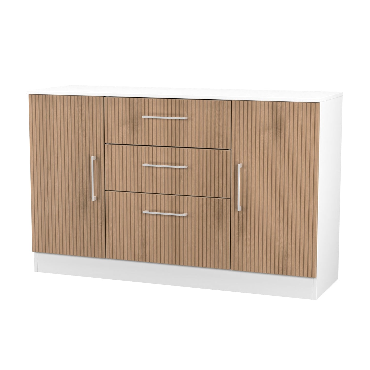 Worcester Large Sideboard White & Light Oak 2 Doors 2 Shelves 3 Drawers 126cm