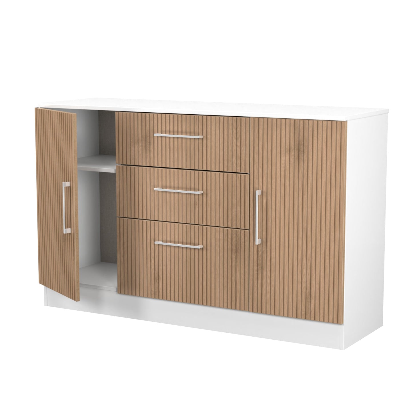 Worcester Large Sideboard White & Light Oak 2 Doors 2 Shelves 3 Drawers 126cm