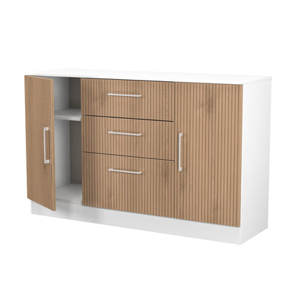 Worcester Large Sideboard White & Light Oak 2 Doors 2 Shelves 3 Drawers 126cm