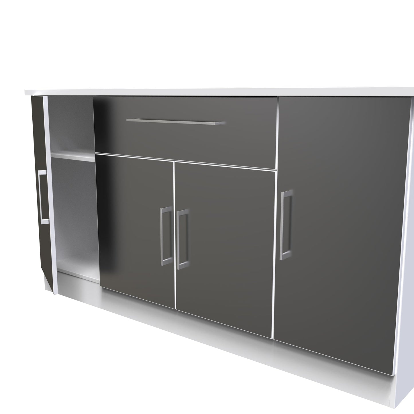 Worcester Large Sideboard Black & White 4 Doors 2 Shelves 1 Drawer 144cm