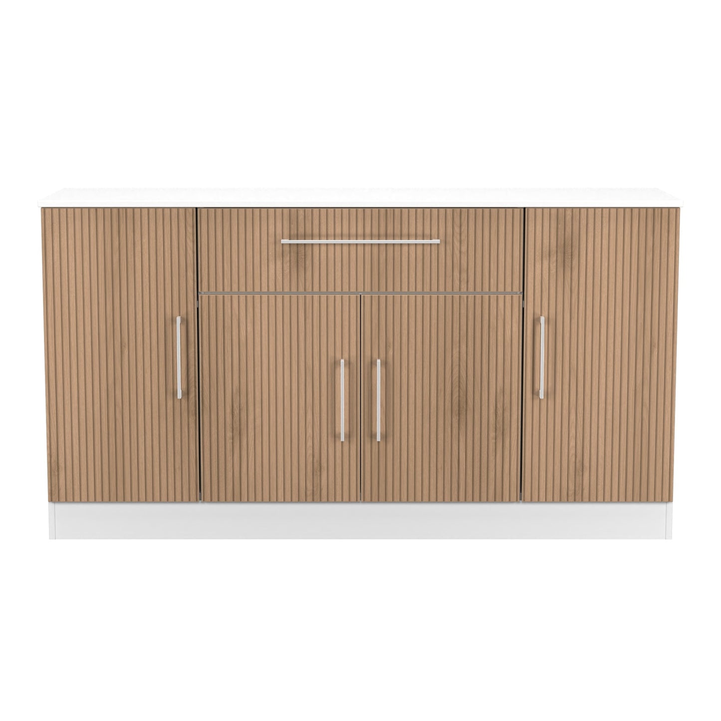 Worcester Large Sideboard White & Light Oak 4 Doors 2 Shelves 1 Drawer 144cm
