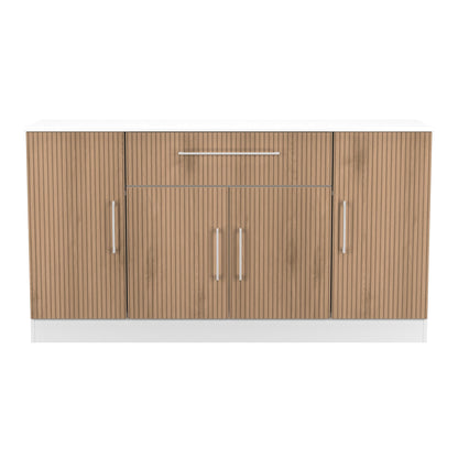 Worcester Large Sideboard White & Light Oak 4 Doors 2 Shelves 1 Drawer 144cm