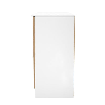 Worcester Large Sideboard White & Light Oak 4 Doors 2 Shelves 1 Drawer 144cm