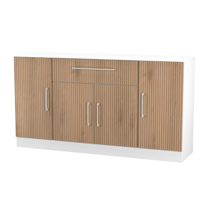 Worcester Large Sideboard White & Light Oak 4 Doors 2 Shelves 1 Drawer 144cm