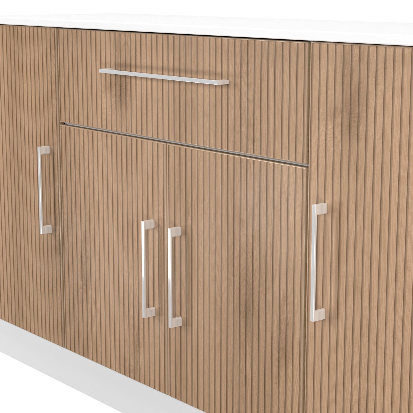 Worcester Large Sideboard White & Light Oak 4 Doors 2 Shelves 1 Drawer 144cm