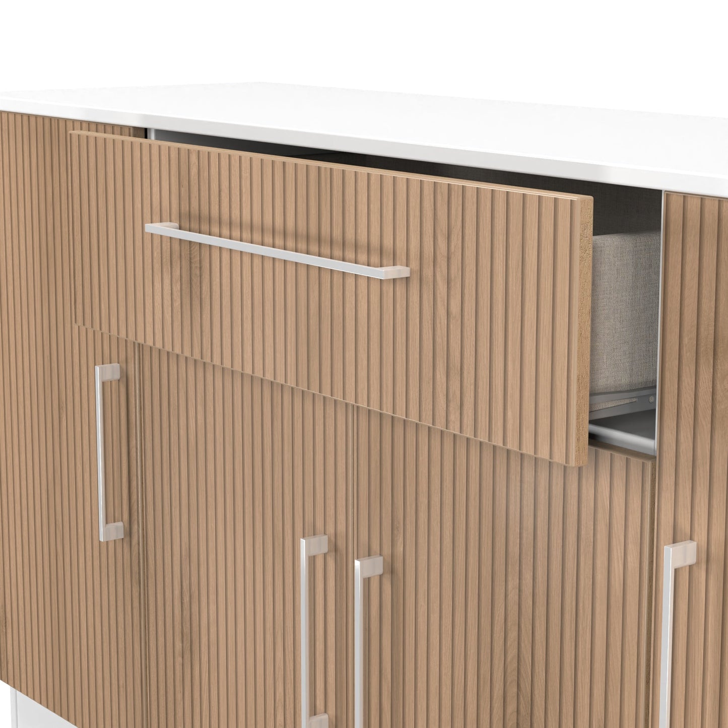 Worcester Large Sideboard White & Light Oak 4 Doors 2 Shelves 1 Drawer 144cm