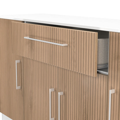 Worcester Large Sideboard White & Light Oak 4 Doors 2 Shelves 1 Drawer 144cm