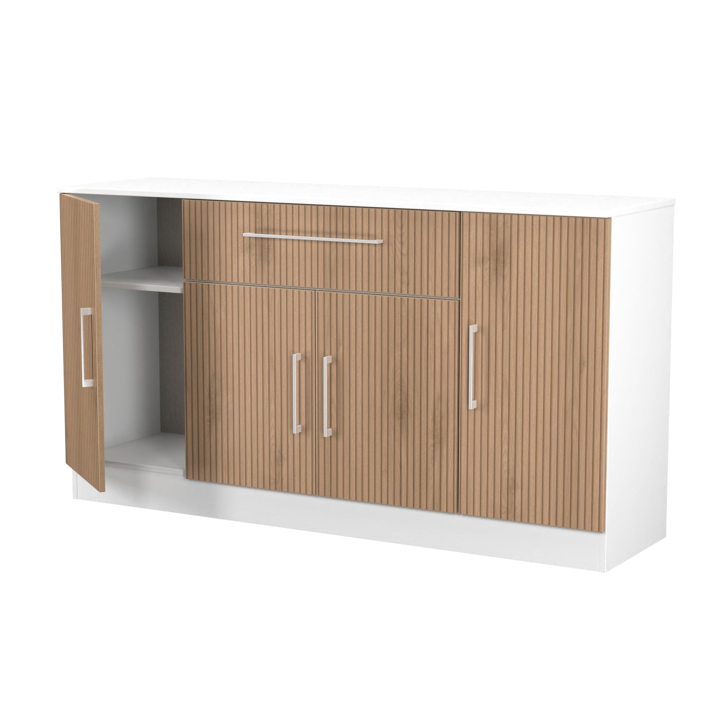 Worcester Large Sideboard White & Light Oak 4 Doors 2 Shelves 1 Drawer 144cm