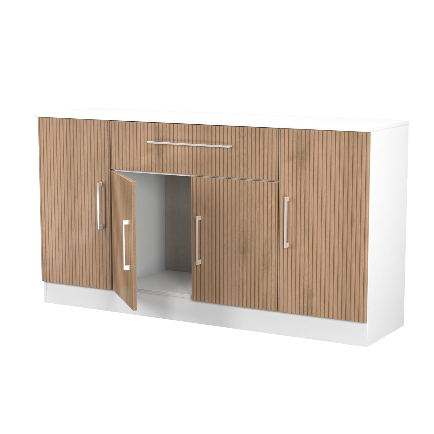 Worcester Large Sideboard White & Light Oak 4 Doors 2 Shelves 1 Drawer 144cm