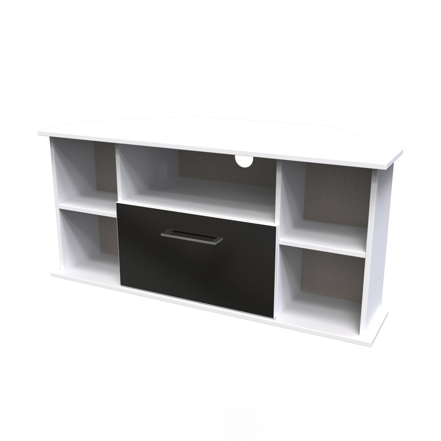 Worcester Corner Corner TV Unit Black & White 5 Shelves 1 Drawer 110cm