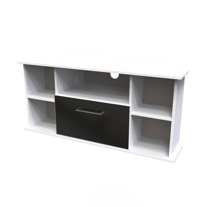 Worcester Corner Corner TV Unit Black & White 5 Shelves 1 Drawer 110cm