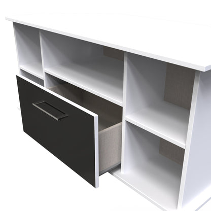 Worcester Corner Corner TV Unit Black & White 5 Shelves 1 Drawer 110cm