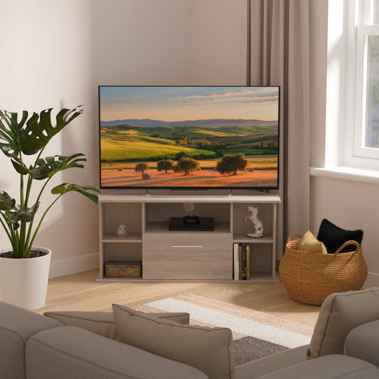 Worcester Corner Corner TV Unit Light Grey 5 Shelves 1 Drawer 110cm