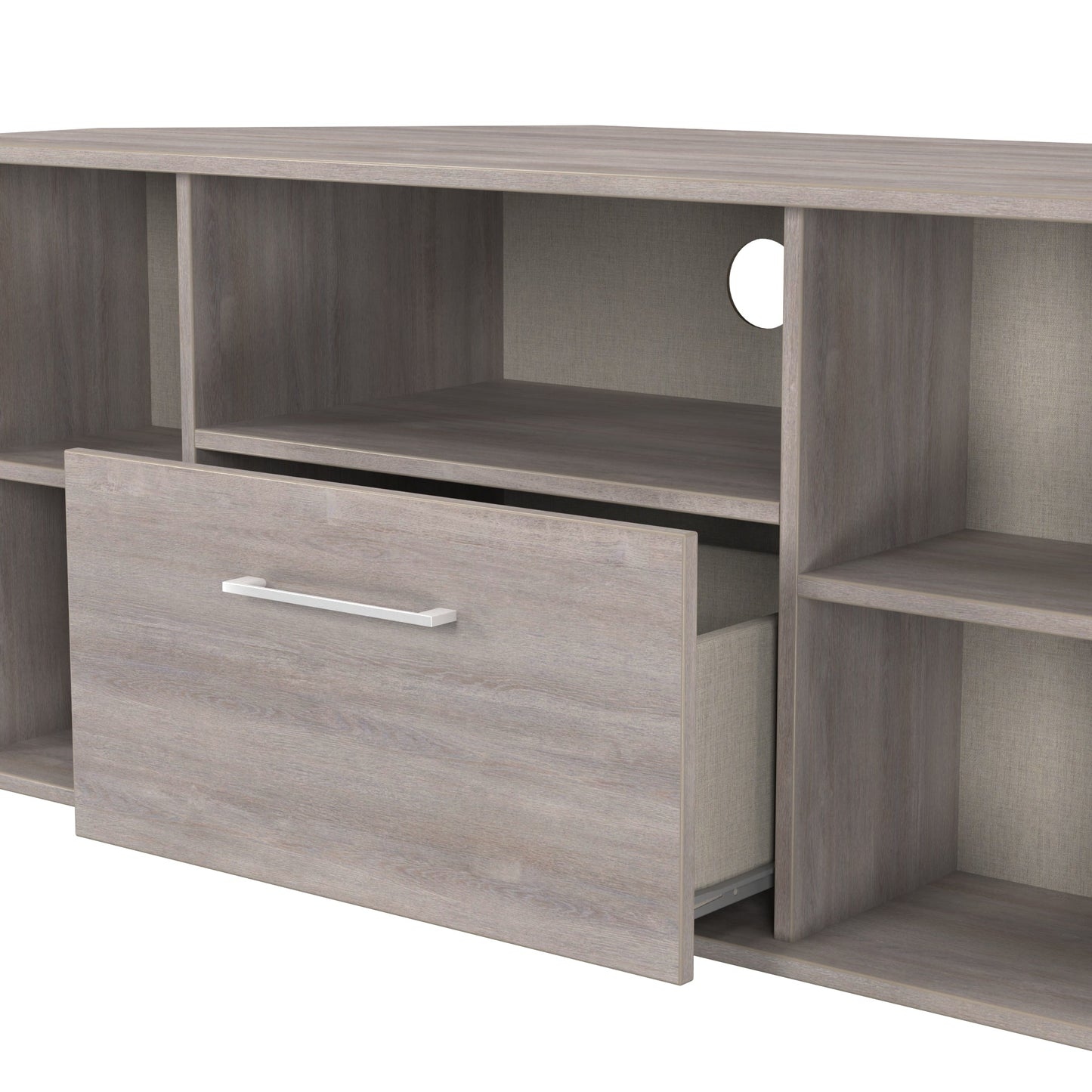 Worcester Corner Corner TV Unit Light Grey 5 Shelves 1 Drawer 110cm