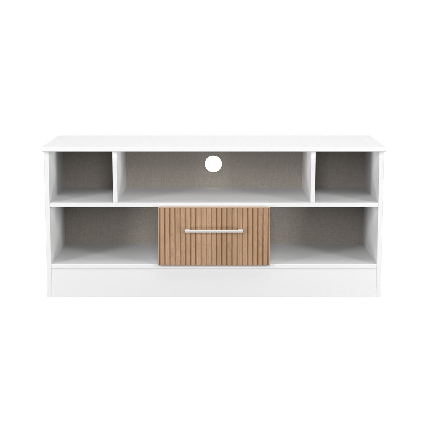 Worcester TV Unit White & Light Oak 5 Shelves 1 Drawer 110cm
