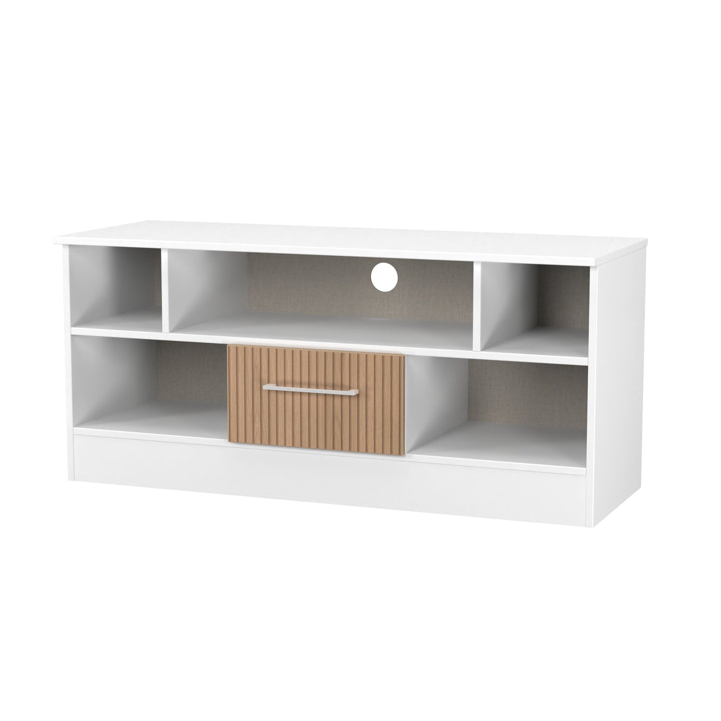 Worcester TV Unit White & Light Oak 5 Shelves 1 Drawer 110cm