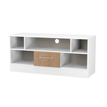 Worcester TV Unit White & Light Oak 5 Shelves 1 Drawer 110cm