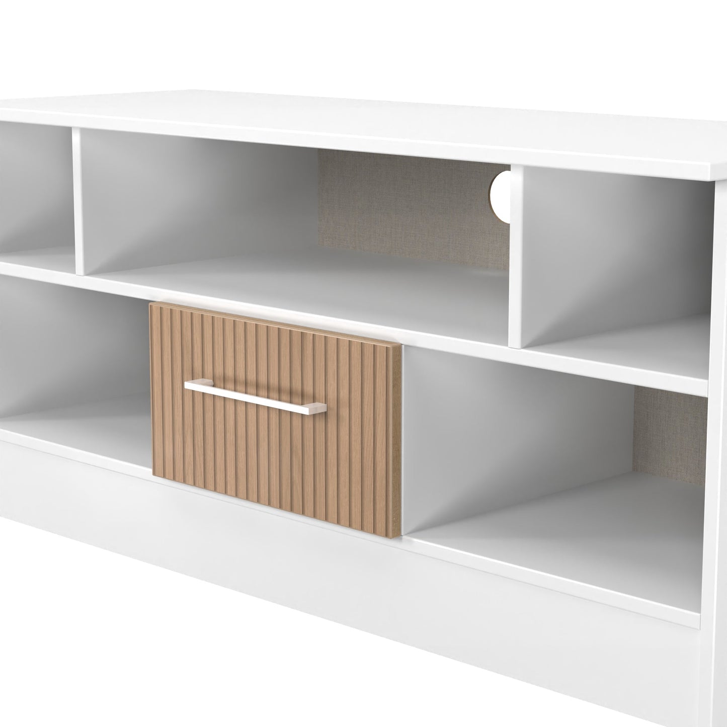 Worcester TV Unit White & Light Oak 5 Shelves 1 Drawer 110cm