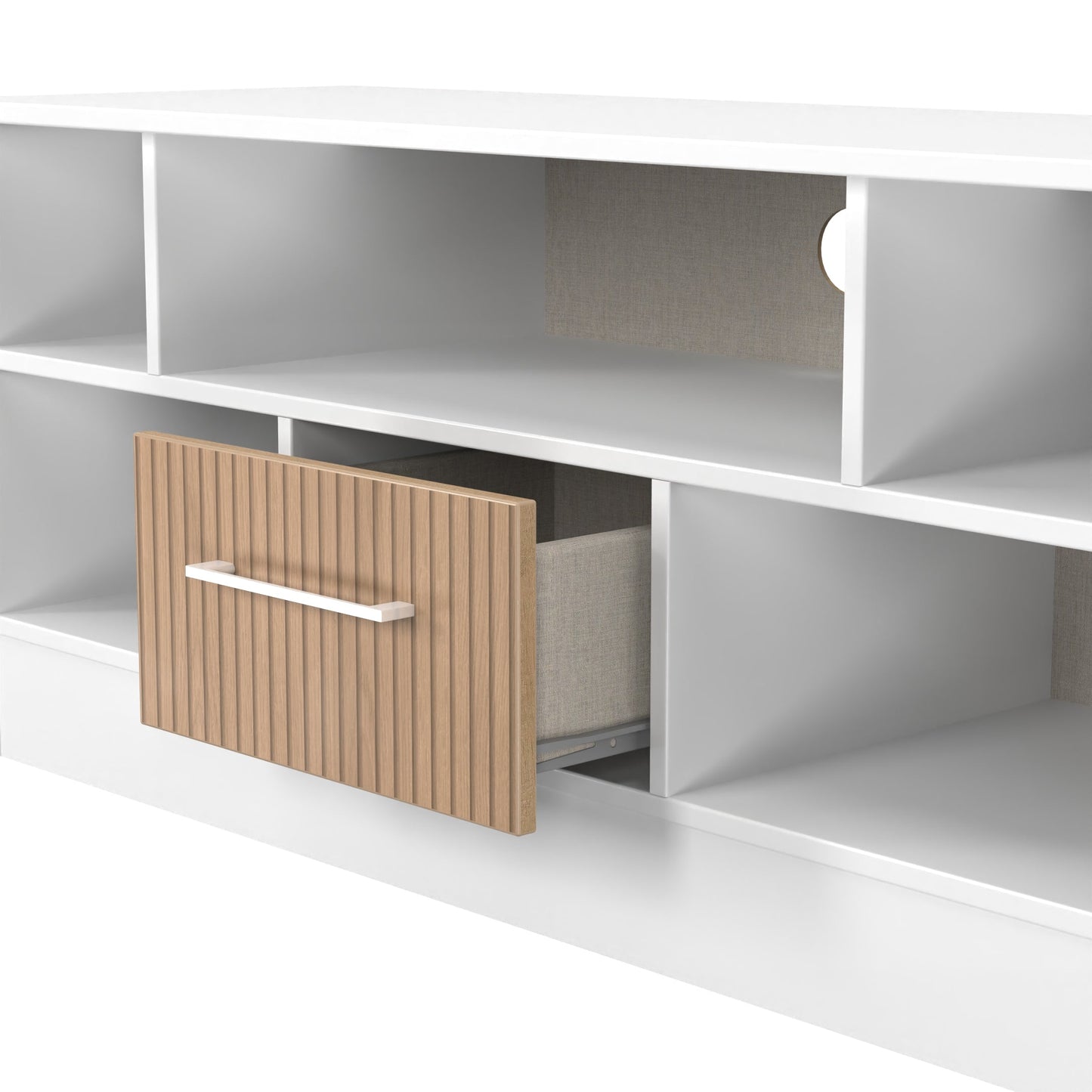 Worcester TV Unit White & Light Oak 5 Shelves 1 Drawer 110cm