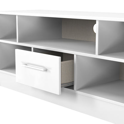 Worcester TV Unit White 5 Shelves 1 Drawer 110cm