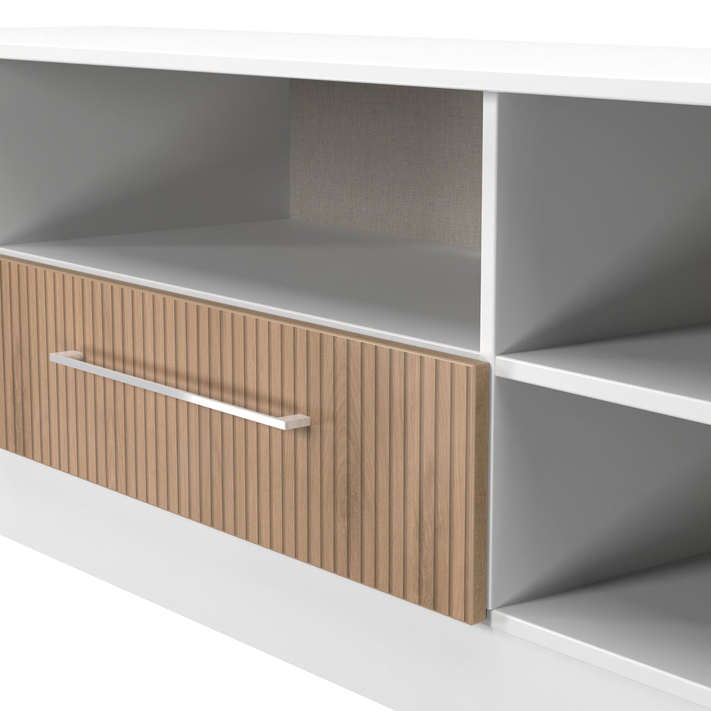 Worcester TV Unit White & Light Oak 5 Shelves 1 Drawer 39cm