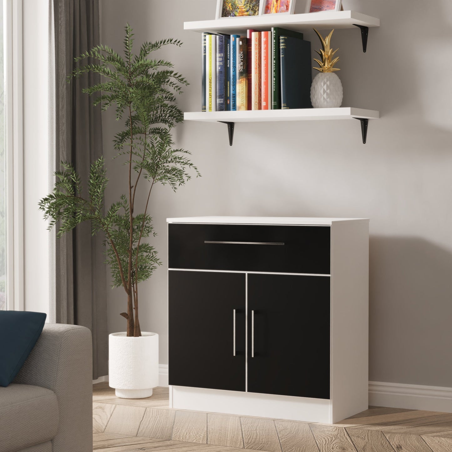 Worcester Sideboard Black & White 2 Doors 1 Drawer 74cm