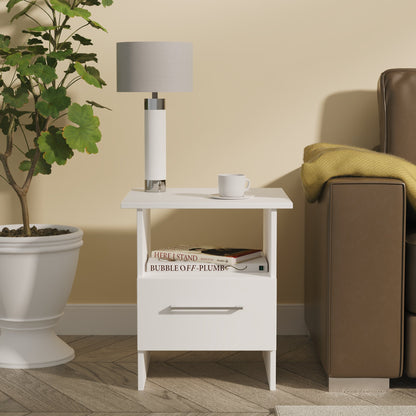 Worcester Side Table White 1 Shelf 1 Drawer 44cm