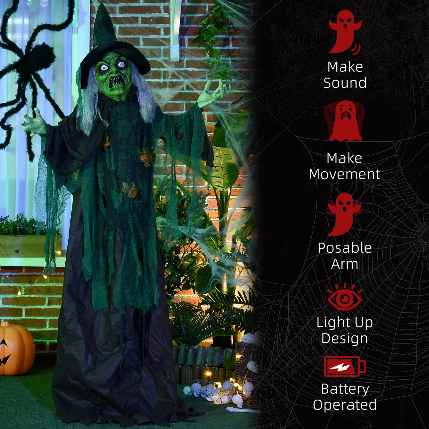 Animated Witch Halloween Decoration - 183cm