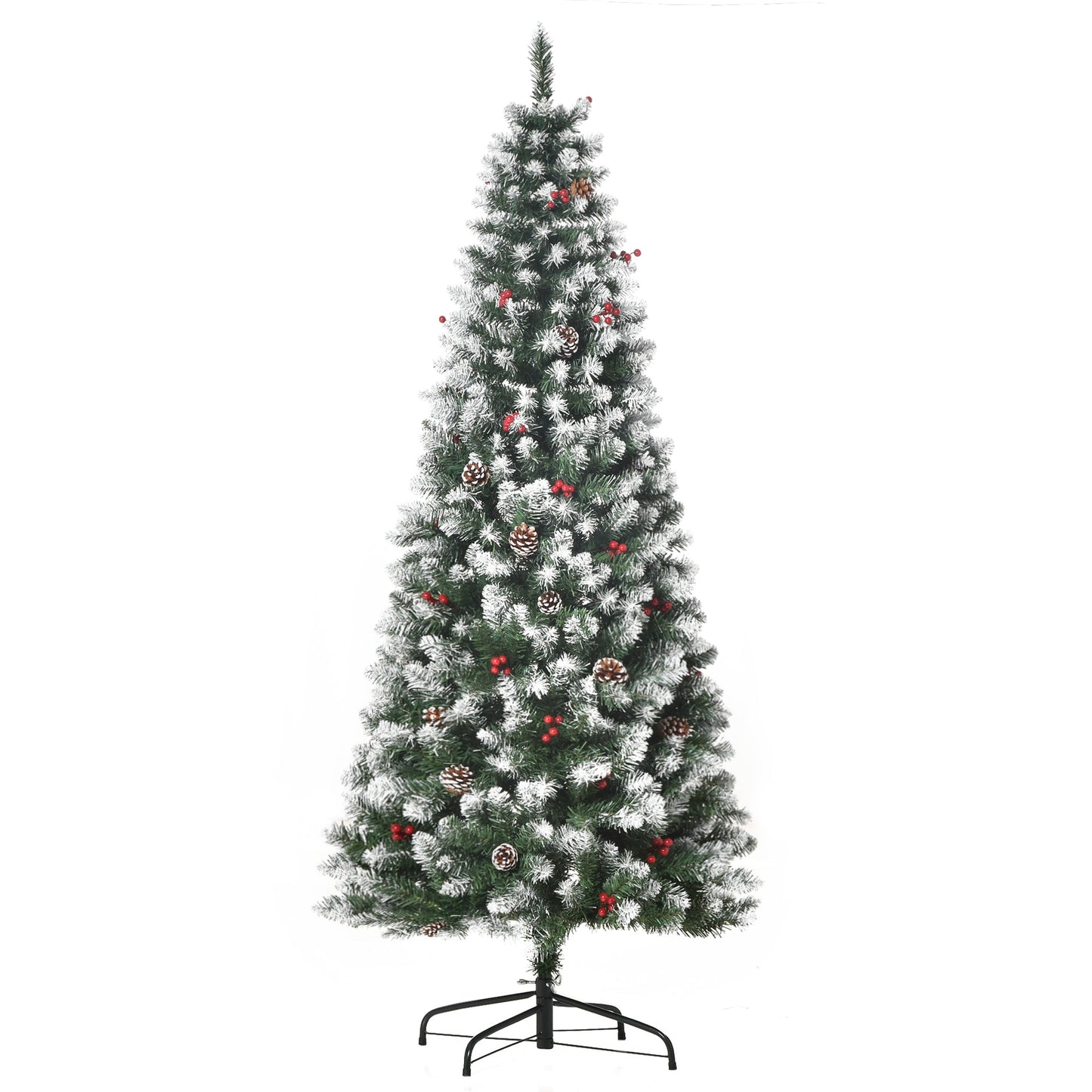 6 Foot Artificial Christmas Tree Foldable Feet Xmas Pencil Tree with Red Berries and Pinecones Primary Image