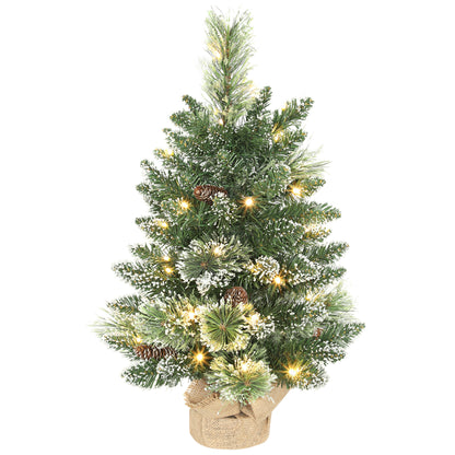 2ft Prelit Christmas Tree Artificial - White Frosted Green Ornament Warm White 64 Tips Primary Image