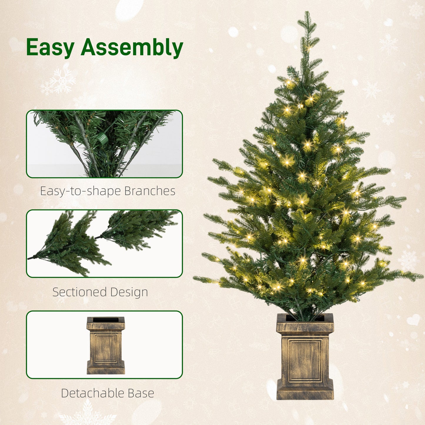 2x 4ft Potted Christmas Tree Artificial - with LED Lights Warm White 864 Tips
