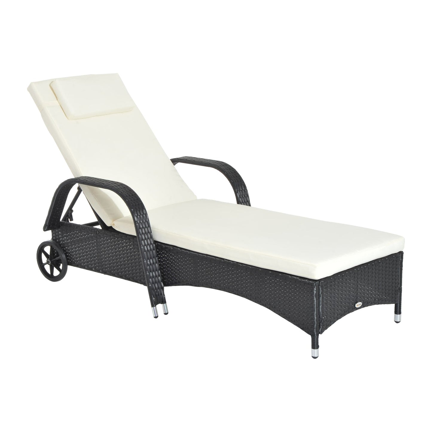 Garden Rattan Furniture Single Sun Lounger Recliner Bed Reclining Chair Patio Outdoor Wicker Weave Adjustable Headrest with Fire Retardant Cushion - Black Primary Image