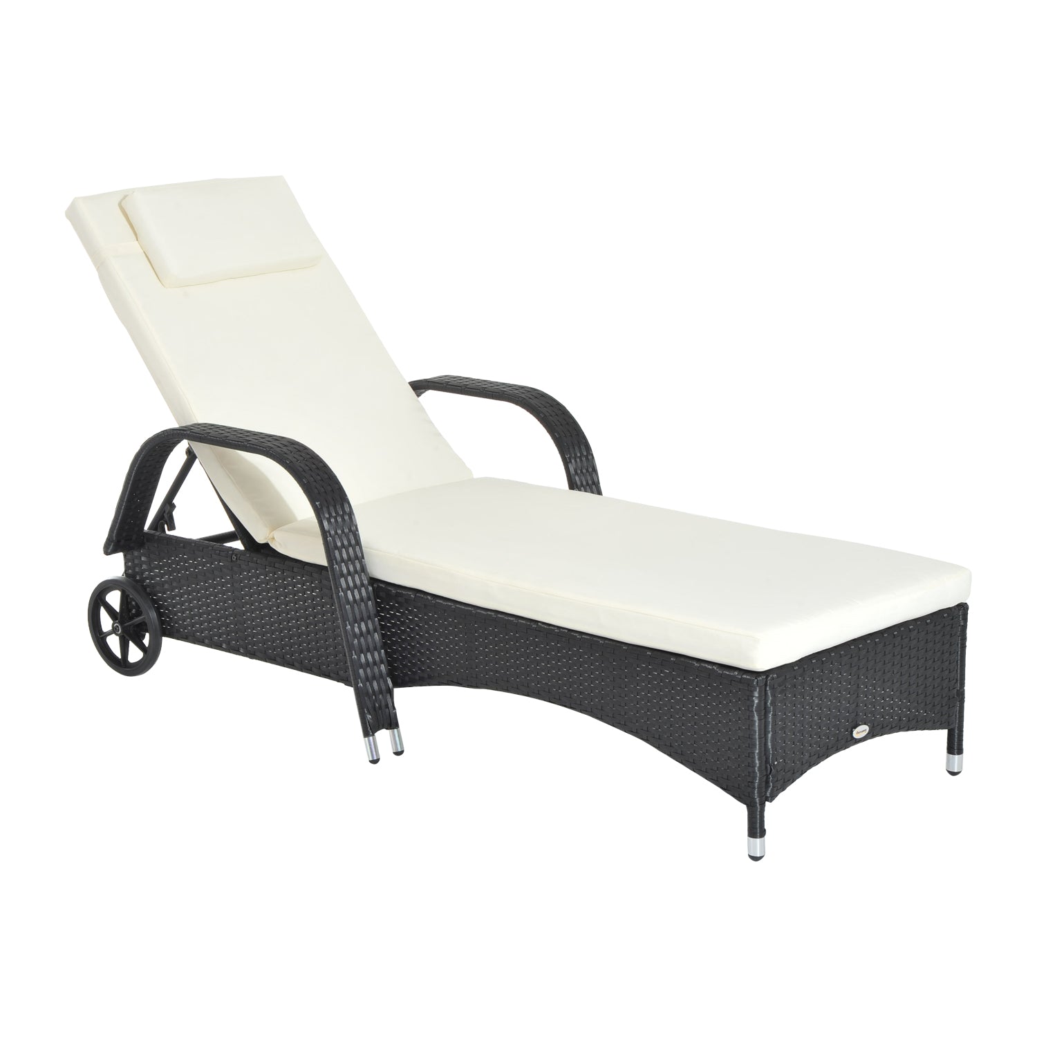 Garden Rattan Furniture Single Sun Lounger Recliner Bed Reclining Chair Patio Outdoor Wicker Weave Adjustable Headrest with Fire Retardant Cushion - Black Primary Image