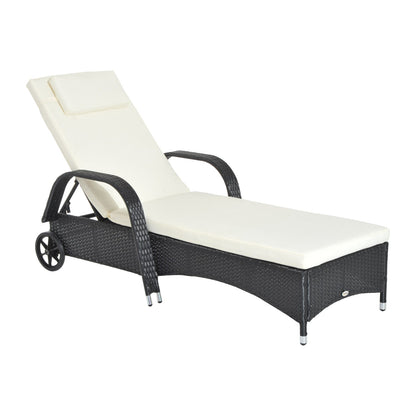 Garden Rattan Furniture Single Sun Lounger Recliner Bed Reclining Chair Patio Outdoor Wicker Weave Adjustable Headrest with Fire Retardant Cushion - Black Primary Image