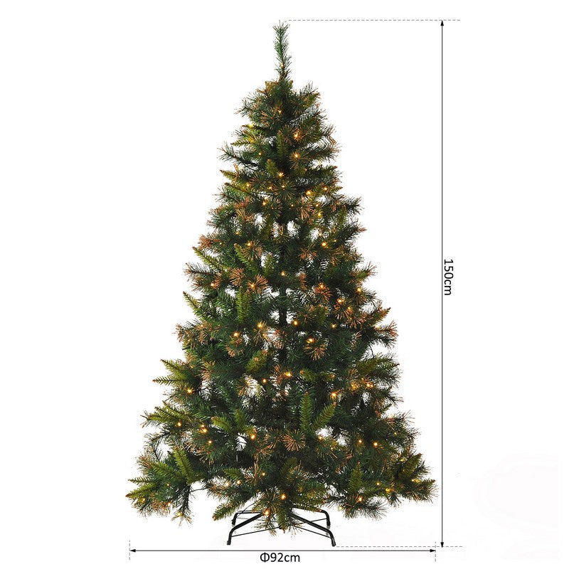5 Foot Pre-Lit Christmas Tree Artificial Spruce Xmas Tree Warm White LED Holiday Décor with Metal Stand Green