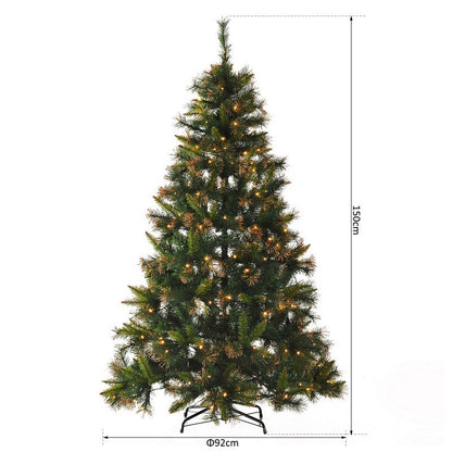 5 Foot Pre-Lit Christmas Tree Artificial Spruce Xmas Tree Warm White LED Holiday Décor with Metal Stand Green