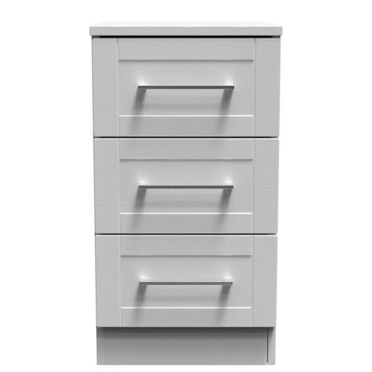 York Bedside Table Grey 3 Drawers 37cm