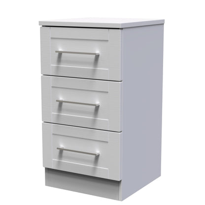 York Bedside Table Grey 3 Drawers 37cm