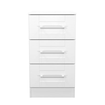 York Bedside Table White 3 Drawers 37cm
