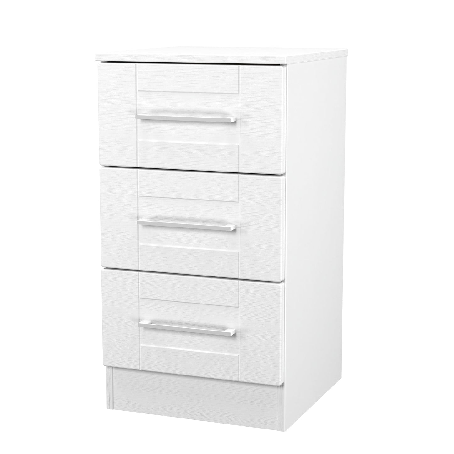 York Bedside Table White 3 Drawers 37cm